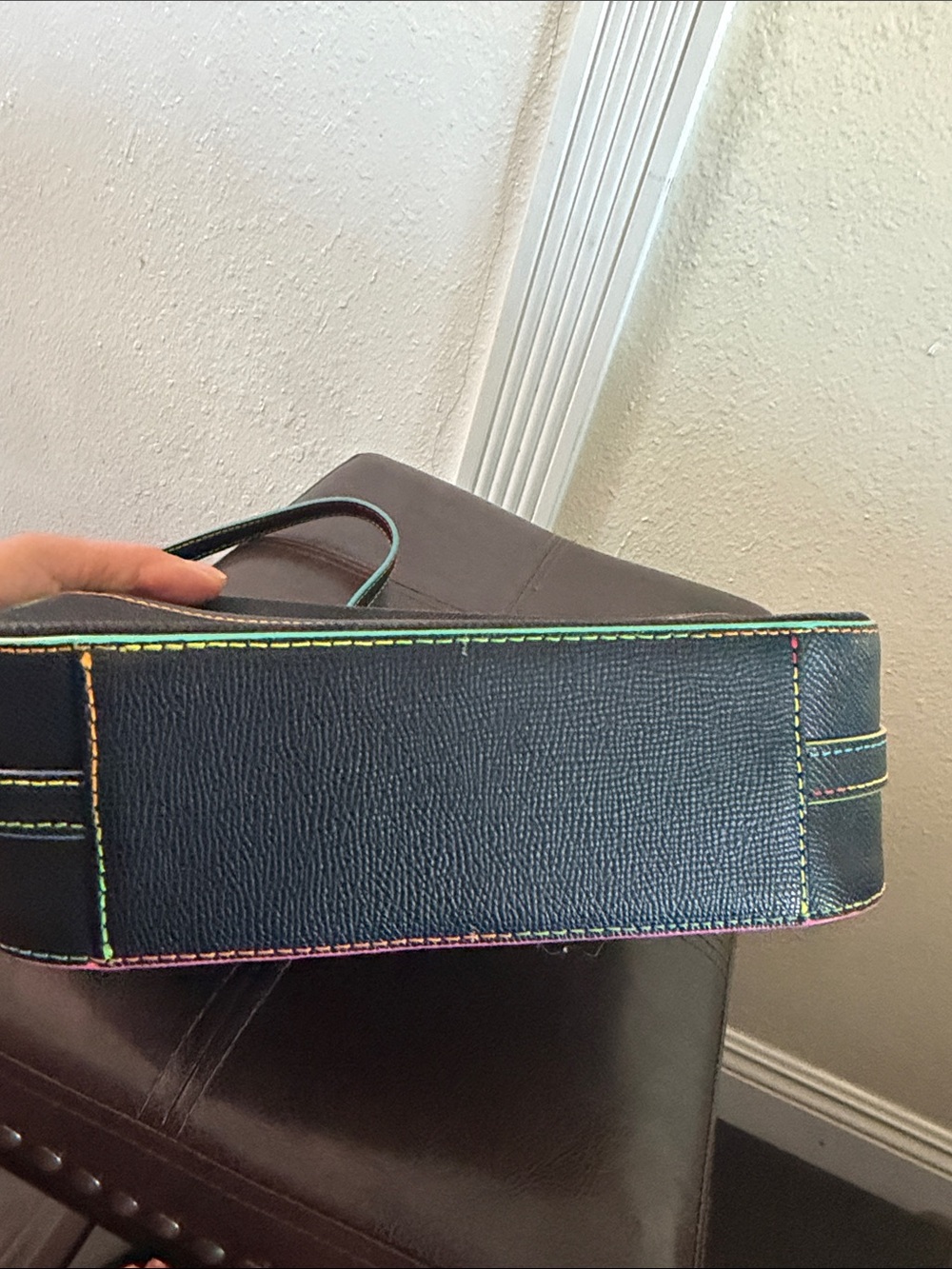 Kurt Geiger Black Crossbody with Teal & Pink Trim used one time . - Picture 6 of 6